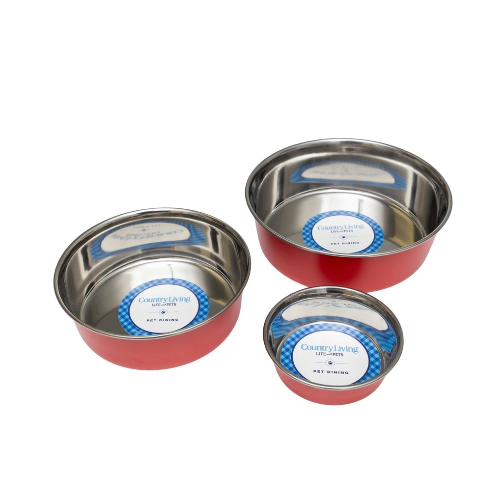 Country Living Set of 2 Heavy Gauge Stainless Steel Dog Bowls - Perfect for Food & Water