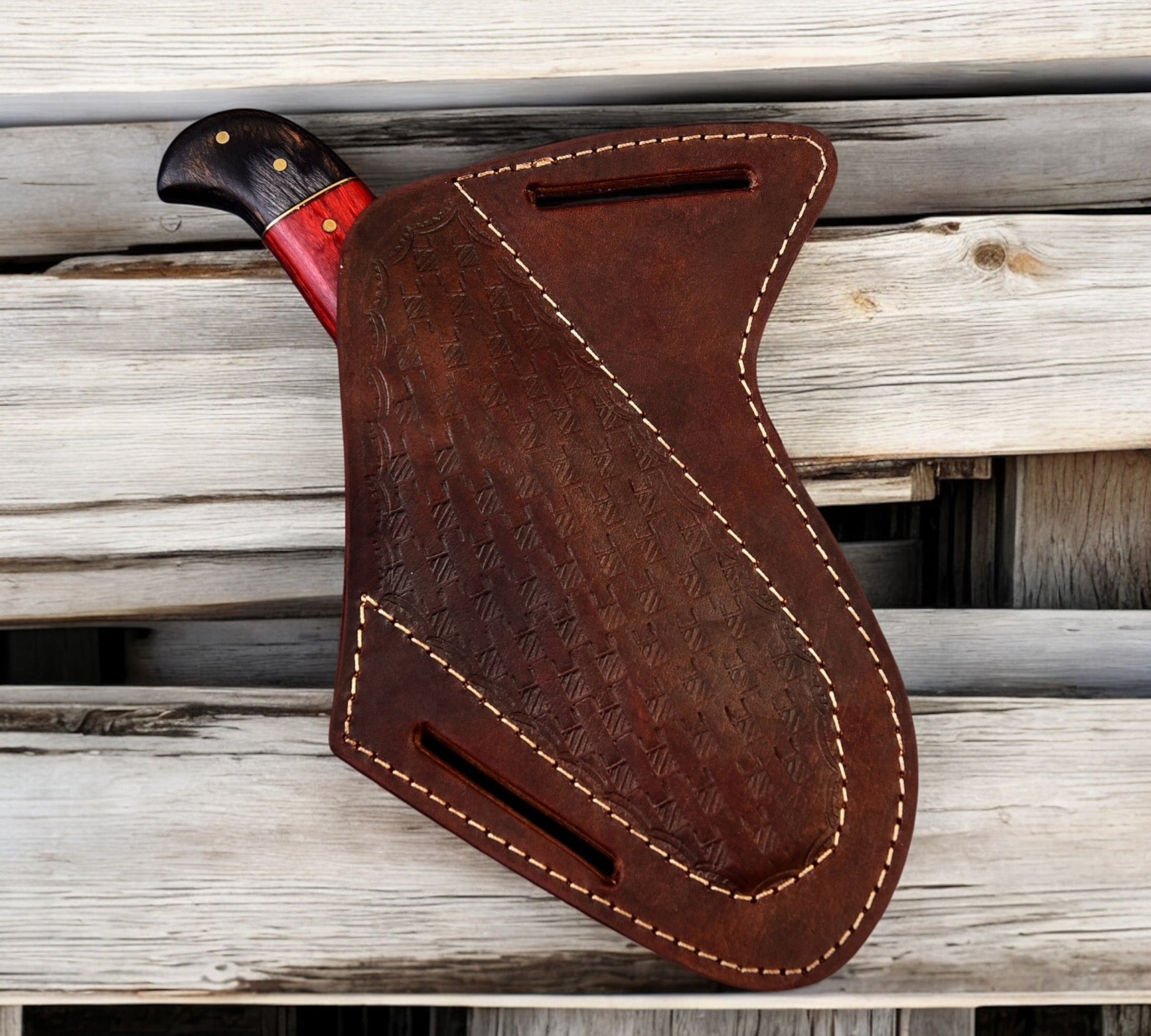 CowBoy Bull Cutter Knife Forged Damascus Steel Knife With Leather Sheath - PhishStones Products