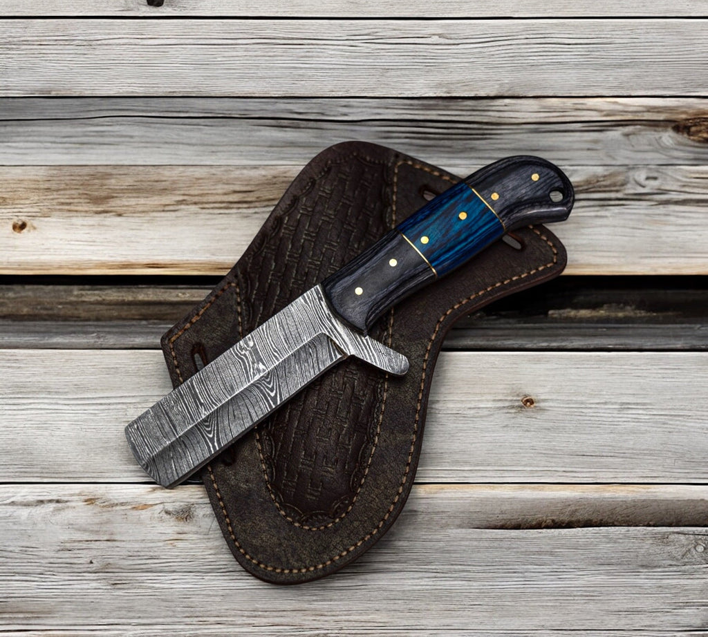 CowBoy Bull Cutter Knife Forged Damascus Steel Knife With Leather Sheath - PhishStones Products