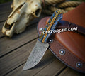 Cowboy Enthusiasts – 4" Raindrops Damascus Blade With Cross Draw Leather Sheath - PhishStones Products