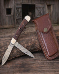 Cowboy Folding Knife – Damascus Steel Trapper Pocket Knife Rosewood - PhishStones Products