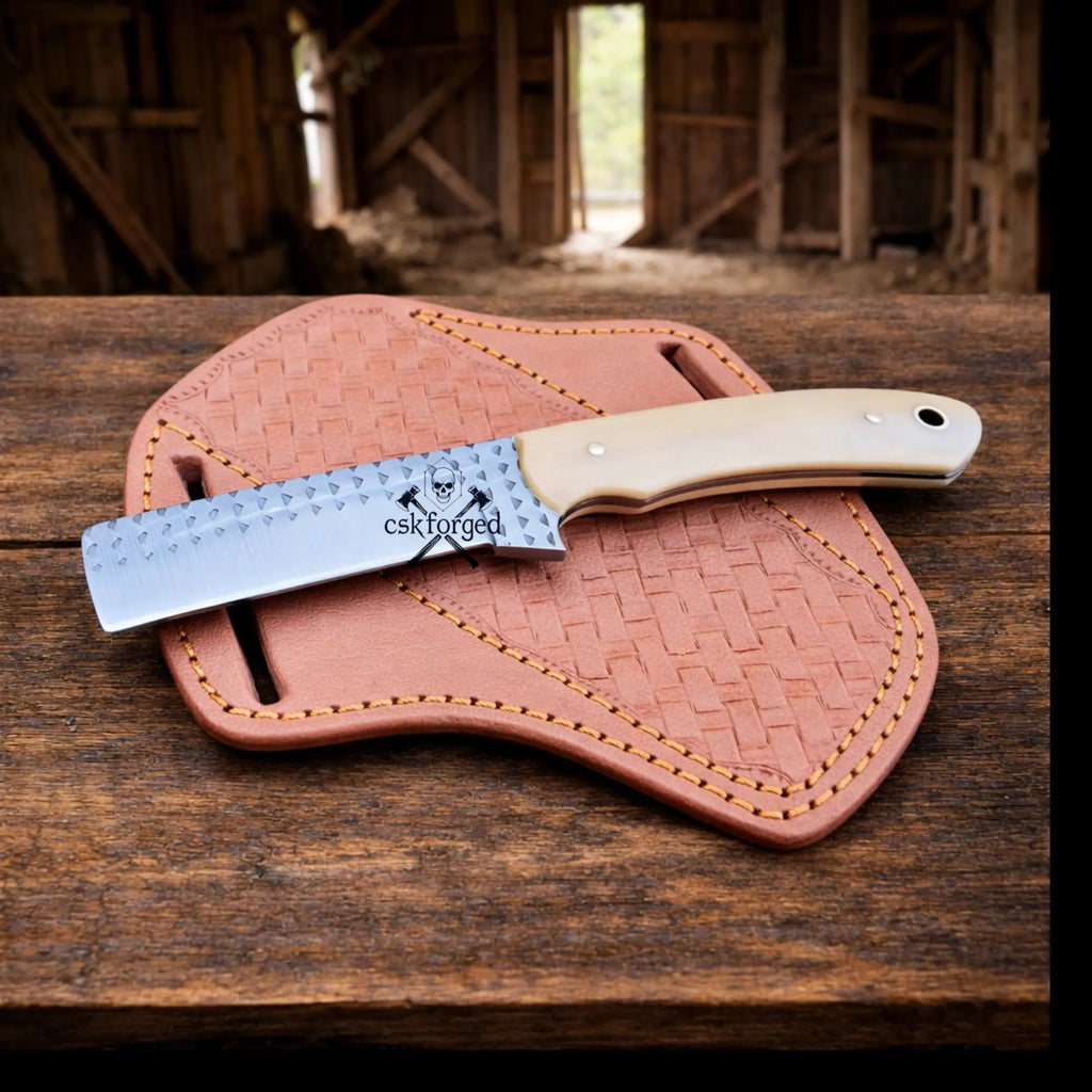 Cowboy Knife Rasp Steel Blade Bone Handle with Pancake Sheath - PhishStones Products
