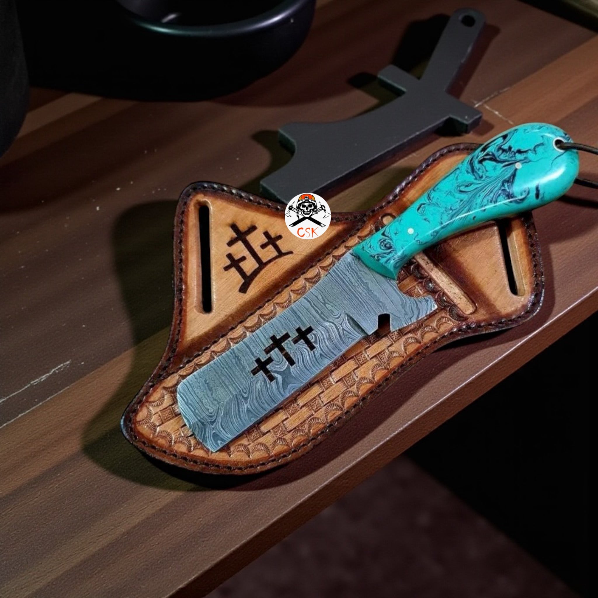 Cowboy Knife with Cross Wirecut Blade & Epoxy Resin Handle - PhishStones Products