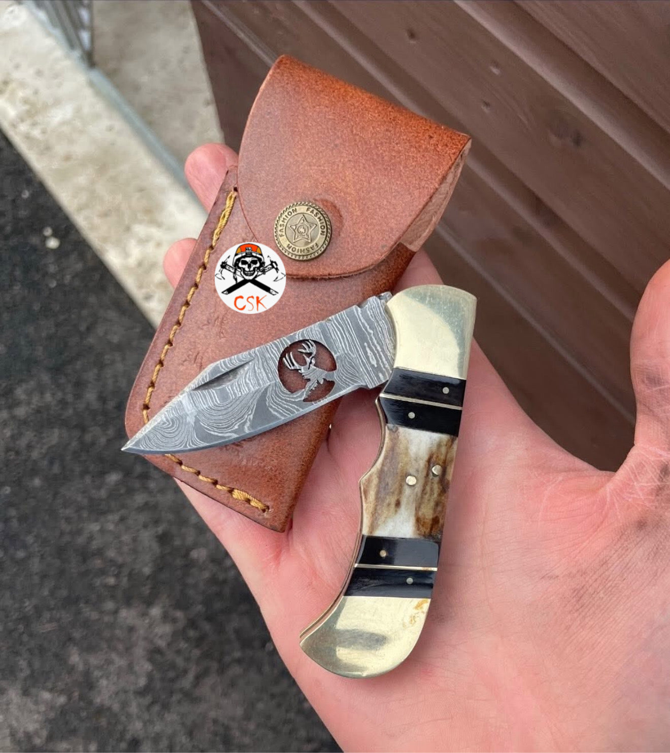 Cowboy Pocket Knife – Deer Damascus Blade - PhishStones Products