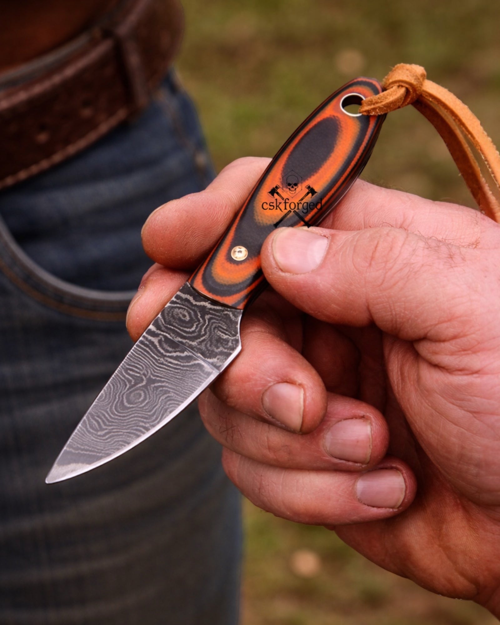 Cowhand Buckaroo Knife – 3” Damascus Steel Blade Micarta Handle Belt Sheath - PhishStones Products