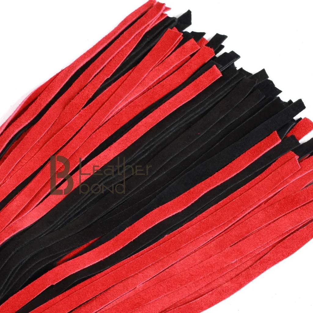 ❤️🖤 Real Genuine Cow Hide Suede Leather Flogger 100 Falls Red & Black Heavy Duty Thuddy Whip
