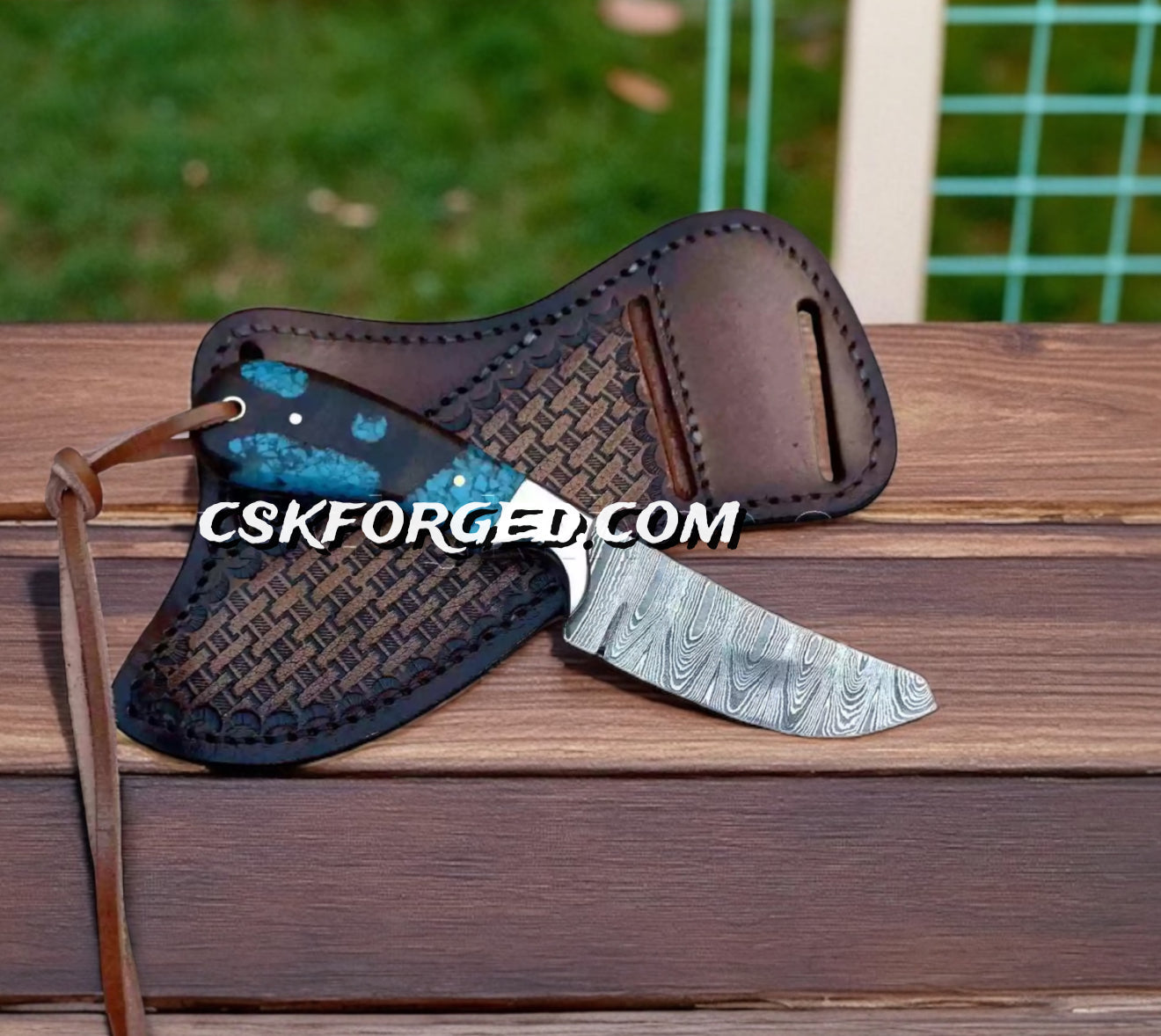 CROSS DRAW SHEATH WITH DAMASCUS KNIFE & RESIN HANDLE - PhishStones Products