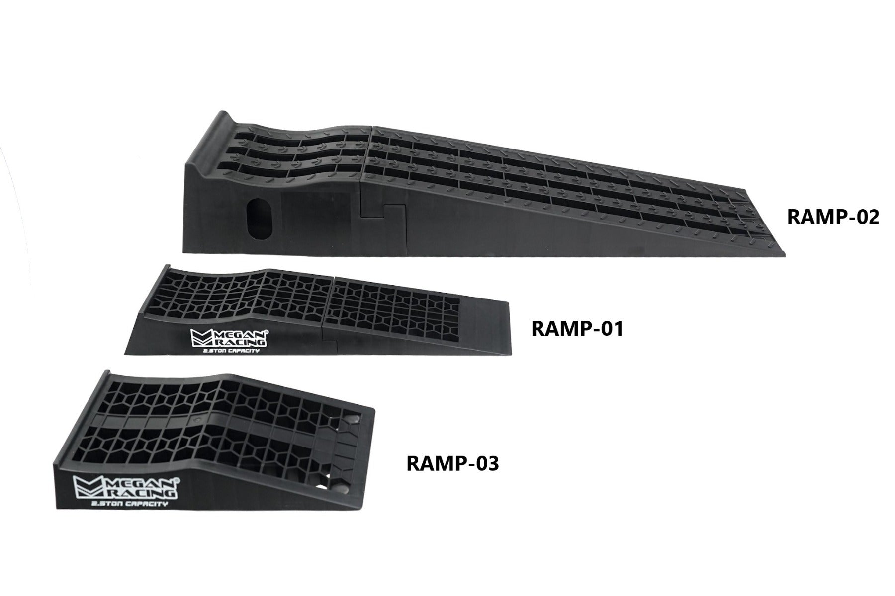 Megan Racing Low Profile Drive-On Ramps - Universal 65mm Raise, 5000lbs Load, Black MR-RAMP-01