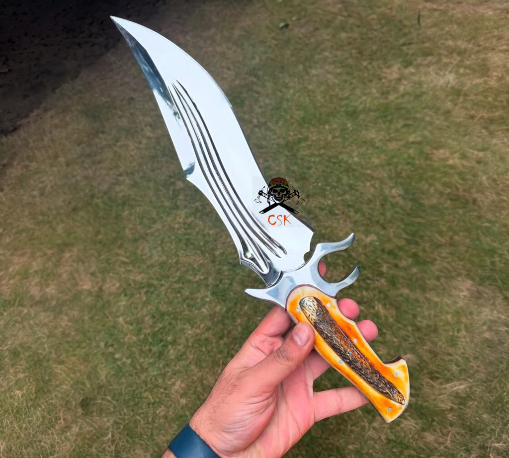 Csk Best Replica Knife - 16" J2 Steel Blade with Camel Bone Handle & Leather Case - PhishStones Products