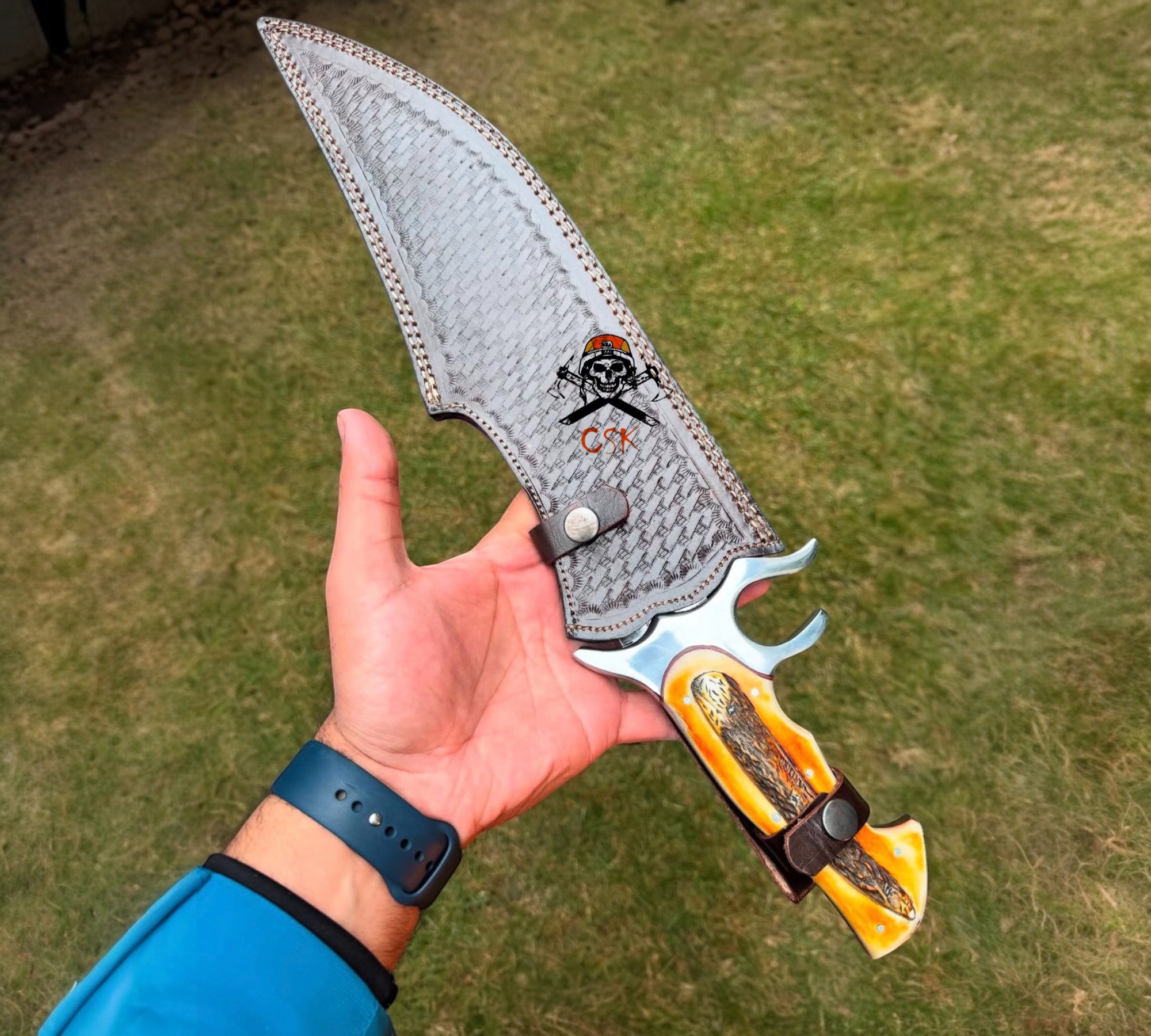 Csk Best Replica Knife - 16" J2 Steel Blade with Camel Bone Handle & Leather Case - PhishStones Products