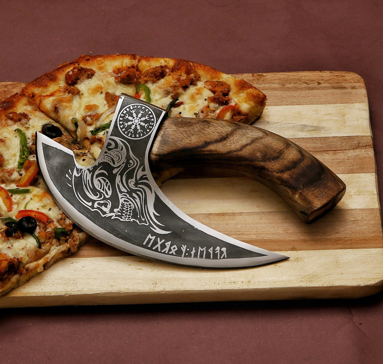 Custom hand forged pizza cutter X, Viking pizza cutter , Viking Bearded Camping pizza Cutter - PhishStones Products