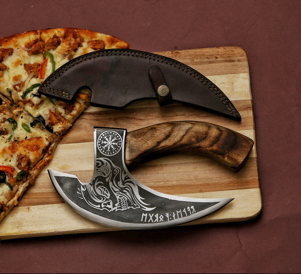 Custom hand forged pizza cutter X, Viking pizza cutter , Viking Bearded Camping pizza Cutter - PhishStones Products