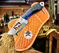 Custom Handmade Damascus Bull Cutter Knife with Leather Sheath - PhishStones Products