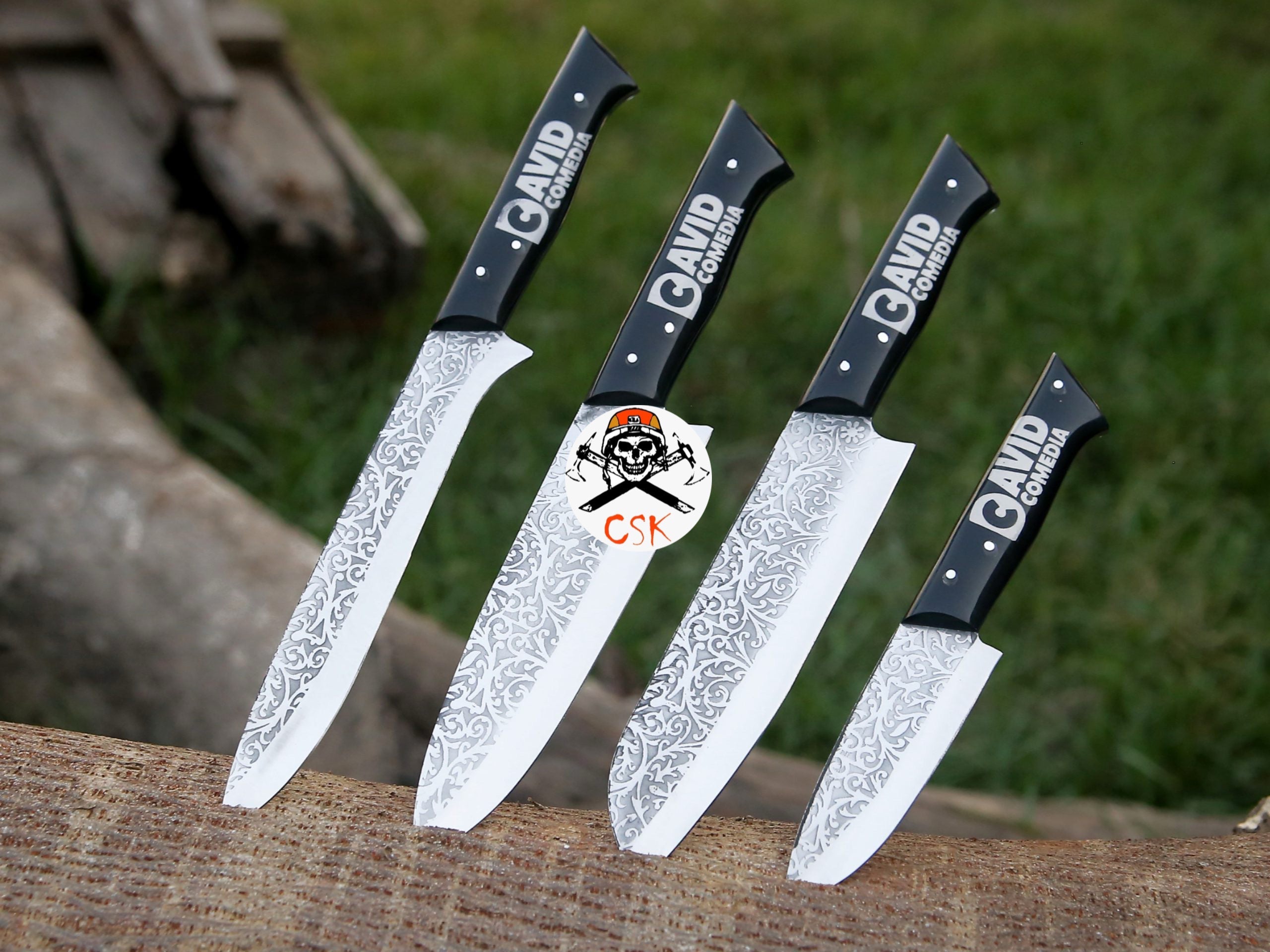 Custom Logo Handles Knives with Etching - PhishStones Products