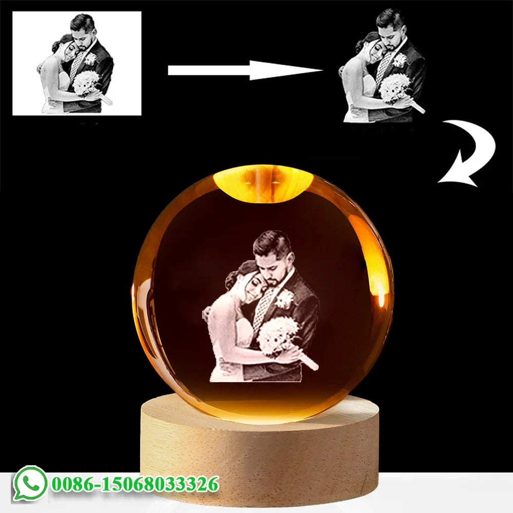 Custom Photo Crystal Ball LED Night Light - Personalized Bedroom, Wedding & Pet Keepsake Gift - PhishStones Products