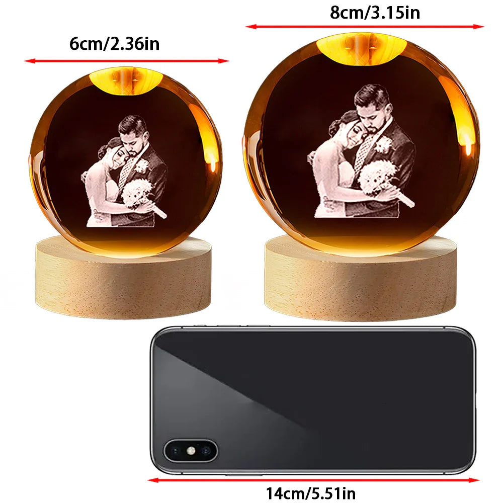 Custom Photo Crystal Ball LED Night Light - Personalized Bedroom, Wedding & Pet Keepsake Gift - PhishStones Products