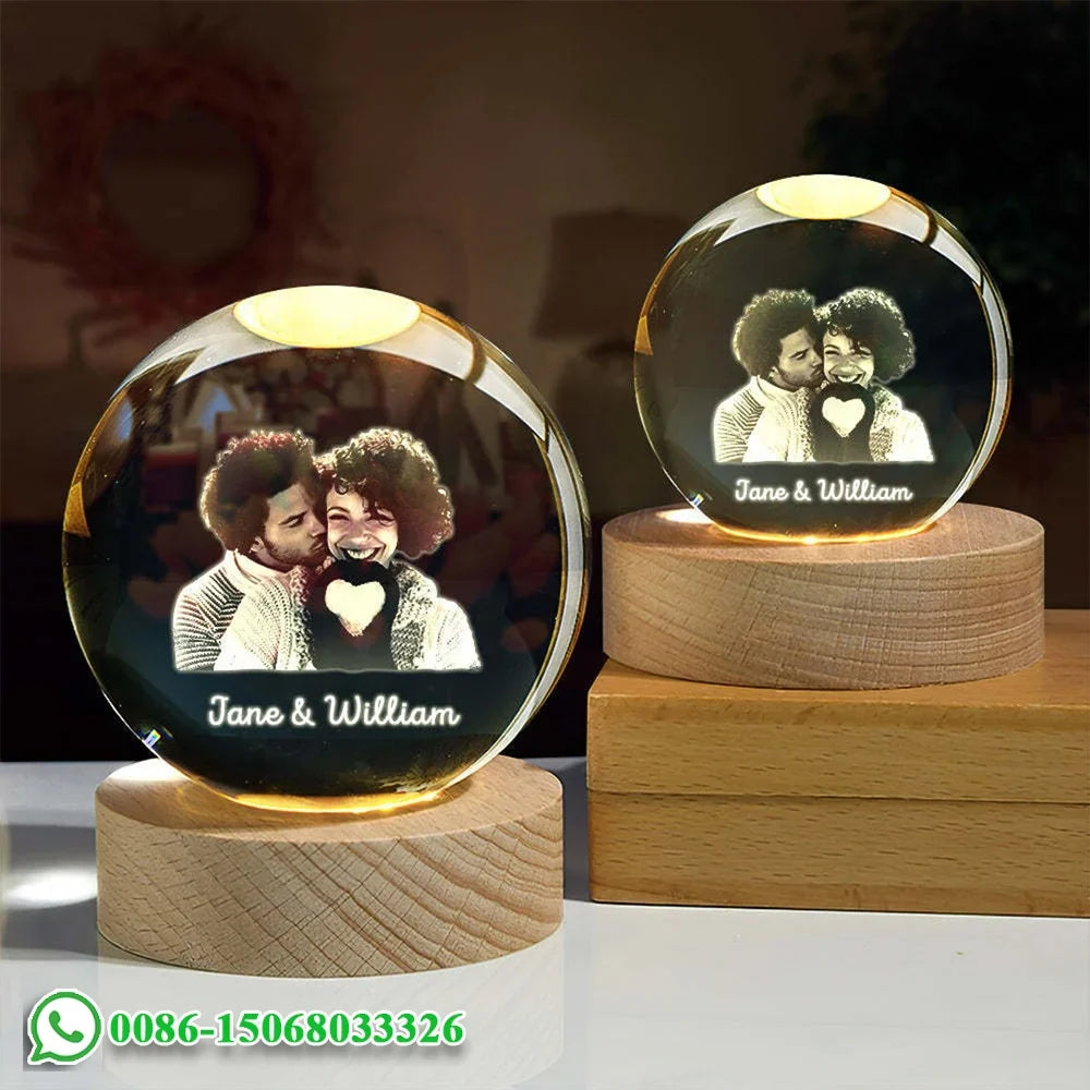 Custom Photo Crystal Ball LED Night Light - Personalized Bedroom, Wedding & Pet Keepsake Gift - PhishStones Products