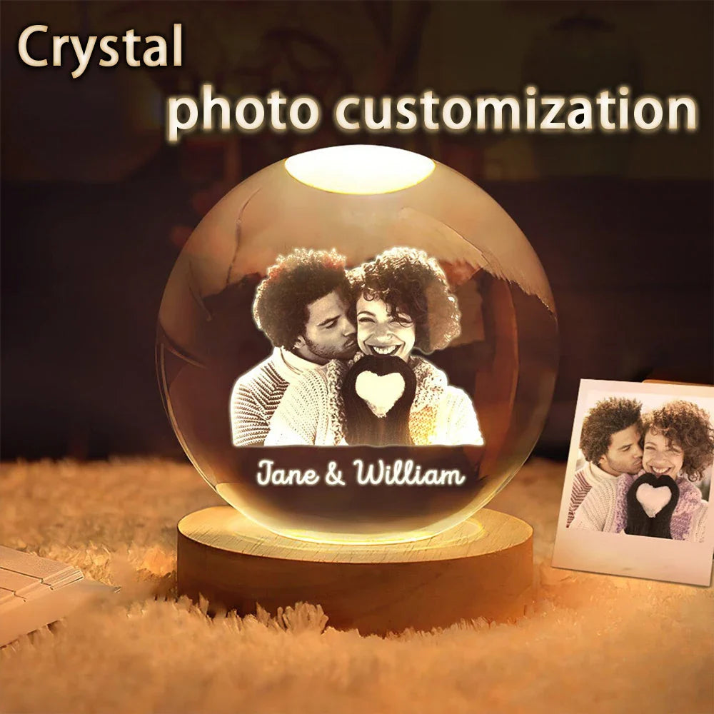 Custom Photo Crystal Ball LED Night Light - Personalized Bedroom, Wedding & Pet Keepsake Gift - PhishStones Products