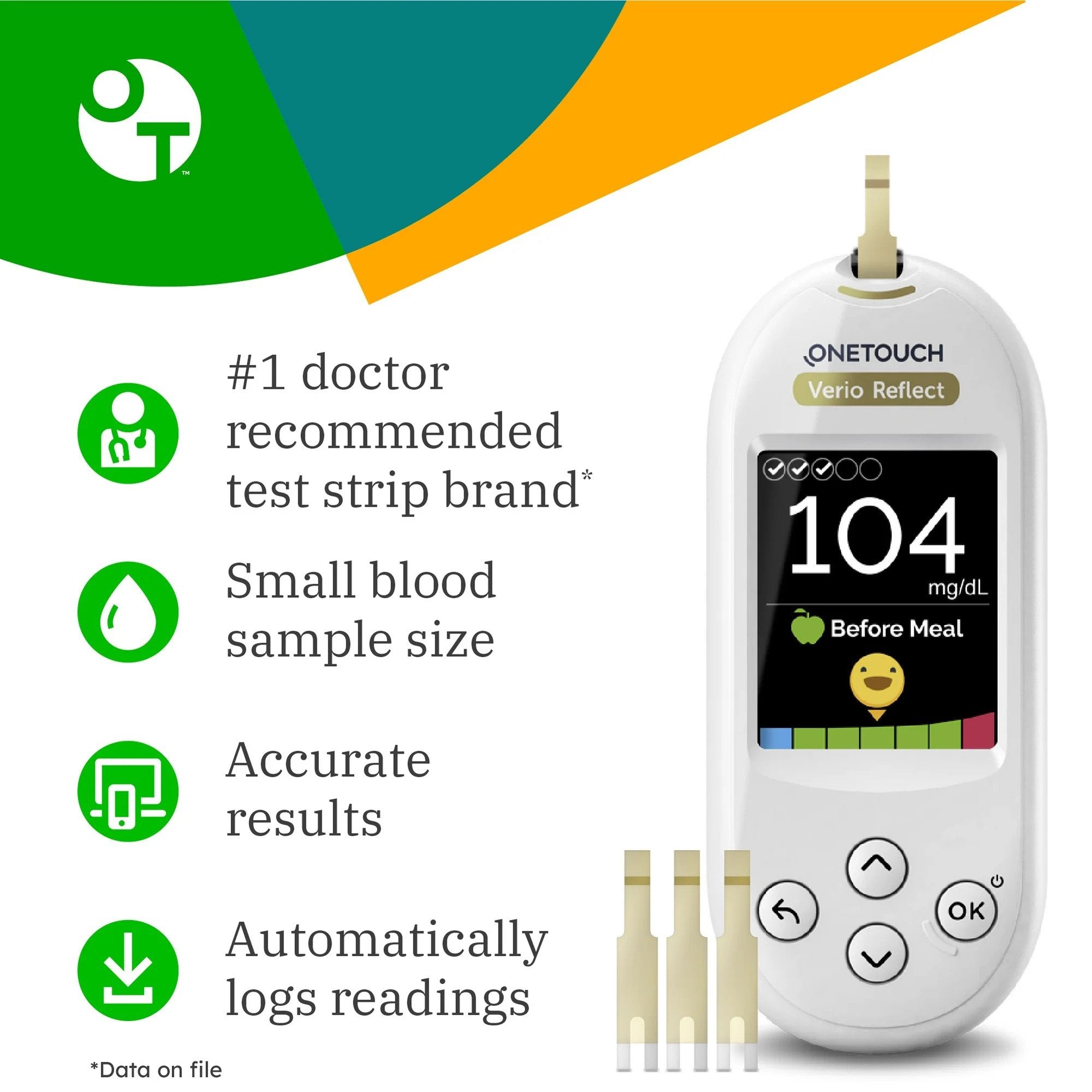 Blood Glucose Test Strips OneTouch® Verio® 50 Strips per Pack 022978