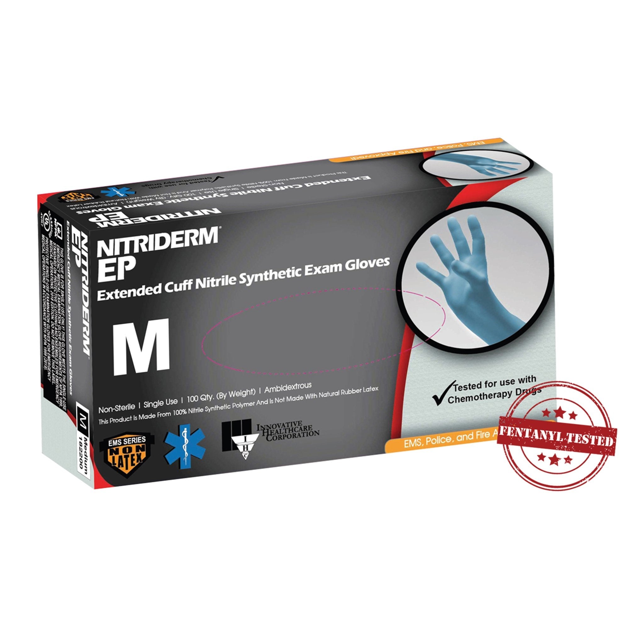 NitriDerm® EP Nitrile Extended Cuff Length Exam Glove, Medium, Blue 182200