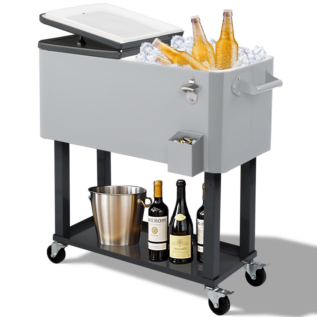 Yescom 80QT Beverage Cooler Cart on Wheels Drinks Storage