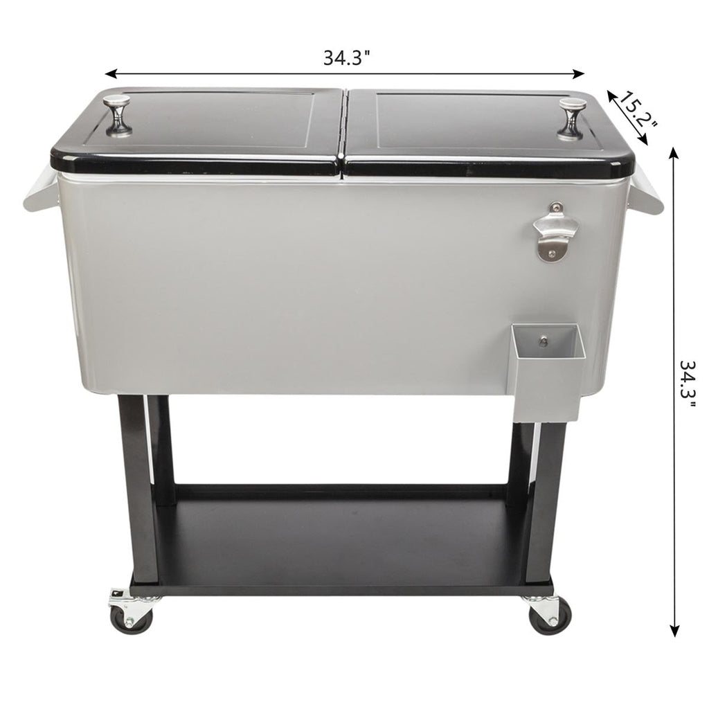 Yescom 80QT Beverage Cooler Cart on Wheels Drinks Storage