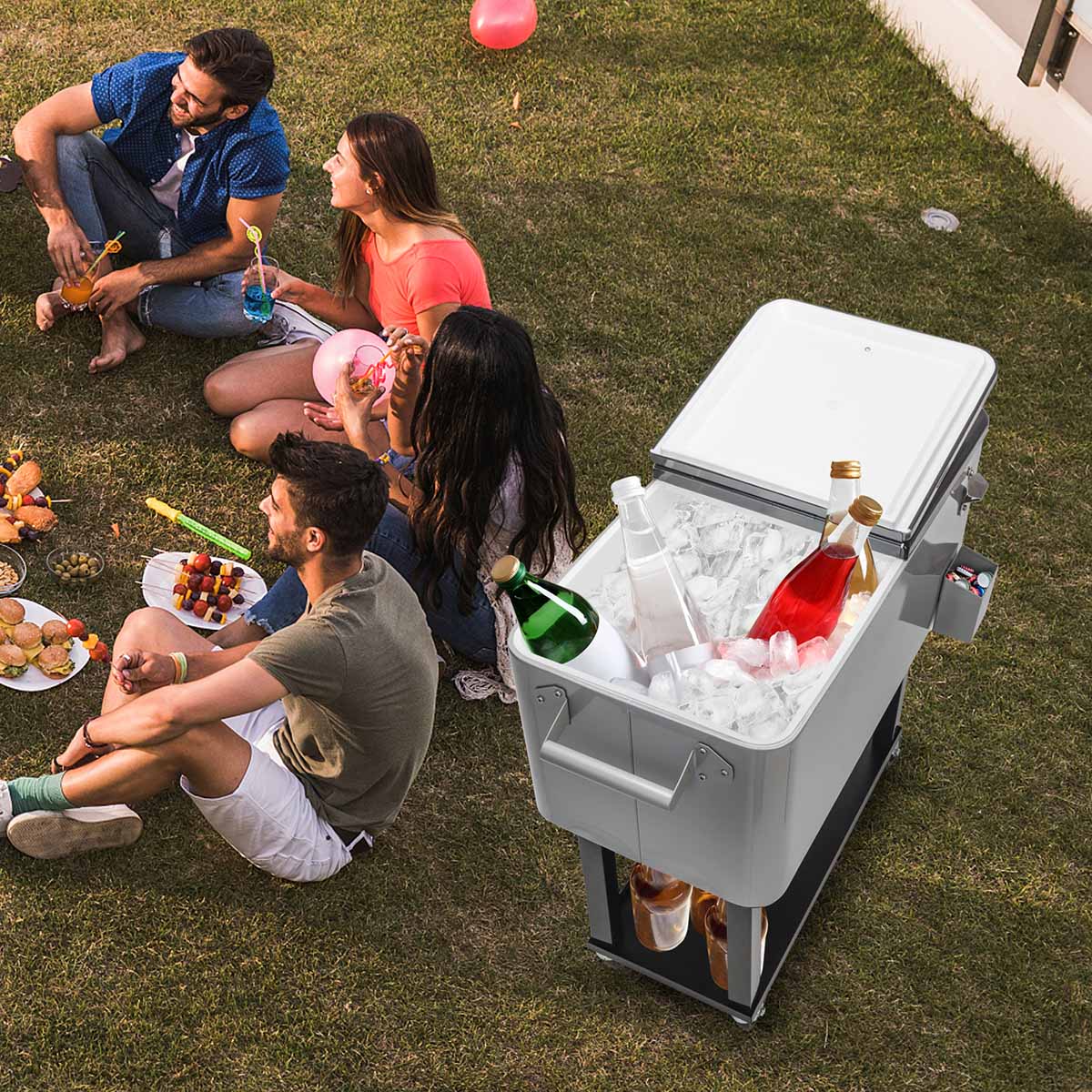 Yescom 80QT Beverage Cooler Cart on Wheels Drinks Storage