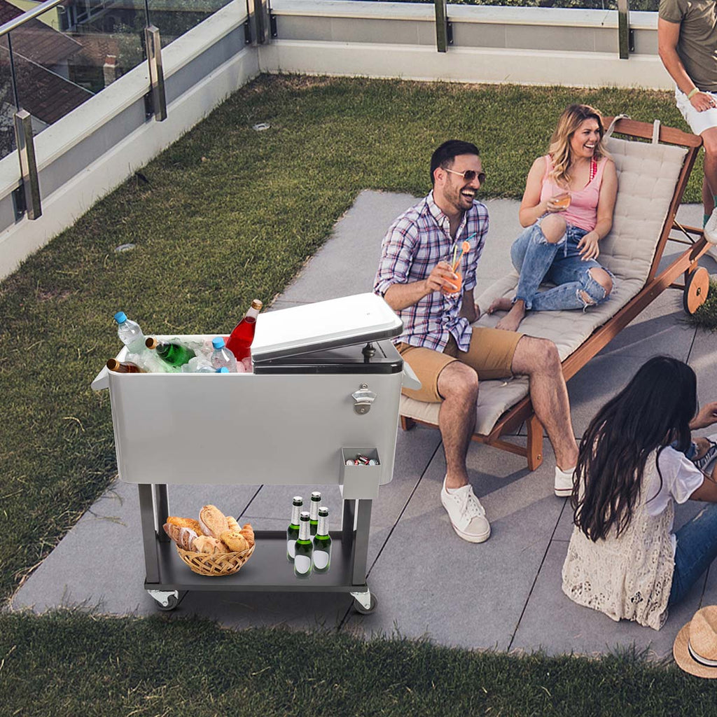 Yescom 80QT Beverage Cooler Cart on Wheels Drinks Storage