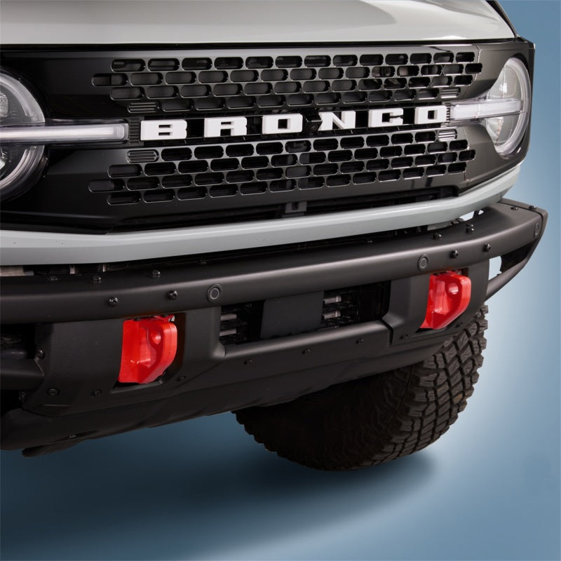 Ford Racing 2021+ Bronco Front Bumper Tow Hooks - Red (Pair) M-18954-BR