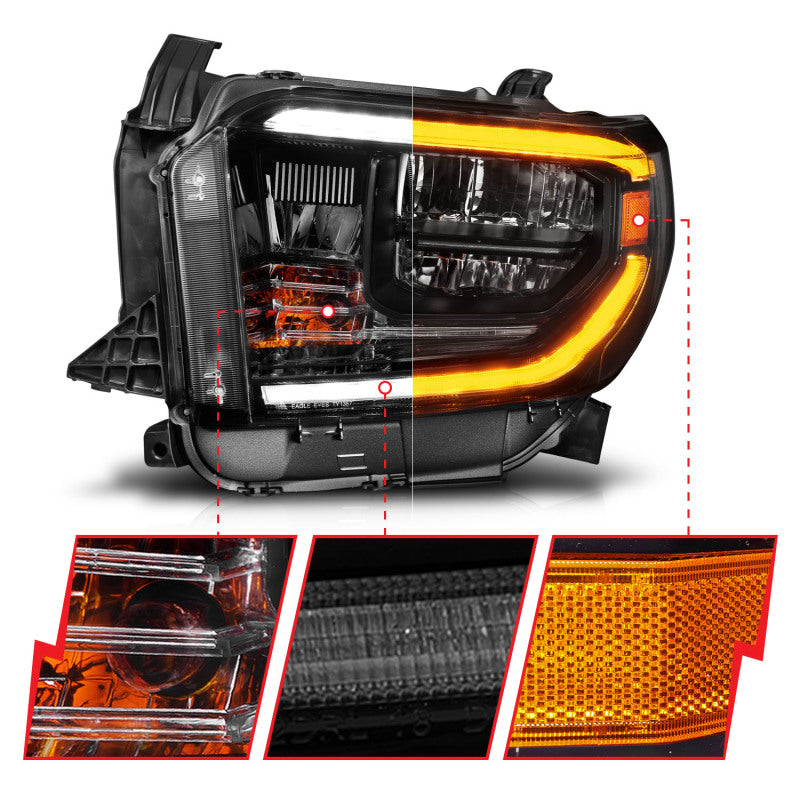 ANZO 2014-2021 Toyota Tundra LED Crystal Headlights w/ Switchback Black Housing w/ DRL 111533