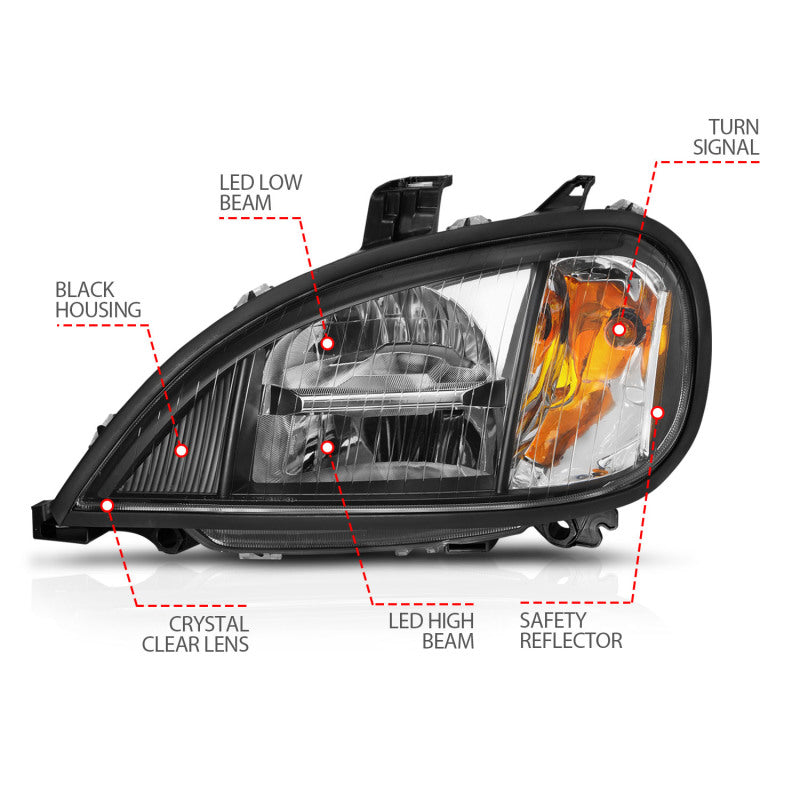 ANZO 1996-2013 Freightliner Columbia LED Crystal Headlights Black Housing w/ Clear Lens (Pair) 131028
