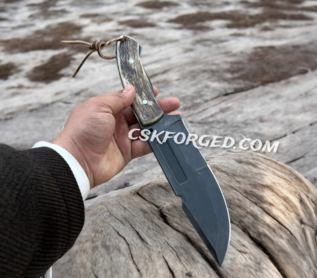 D2 Steel Hunting & Survival Knife Antler Handle - PhishStones Products