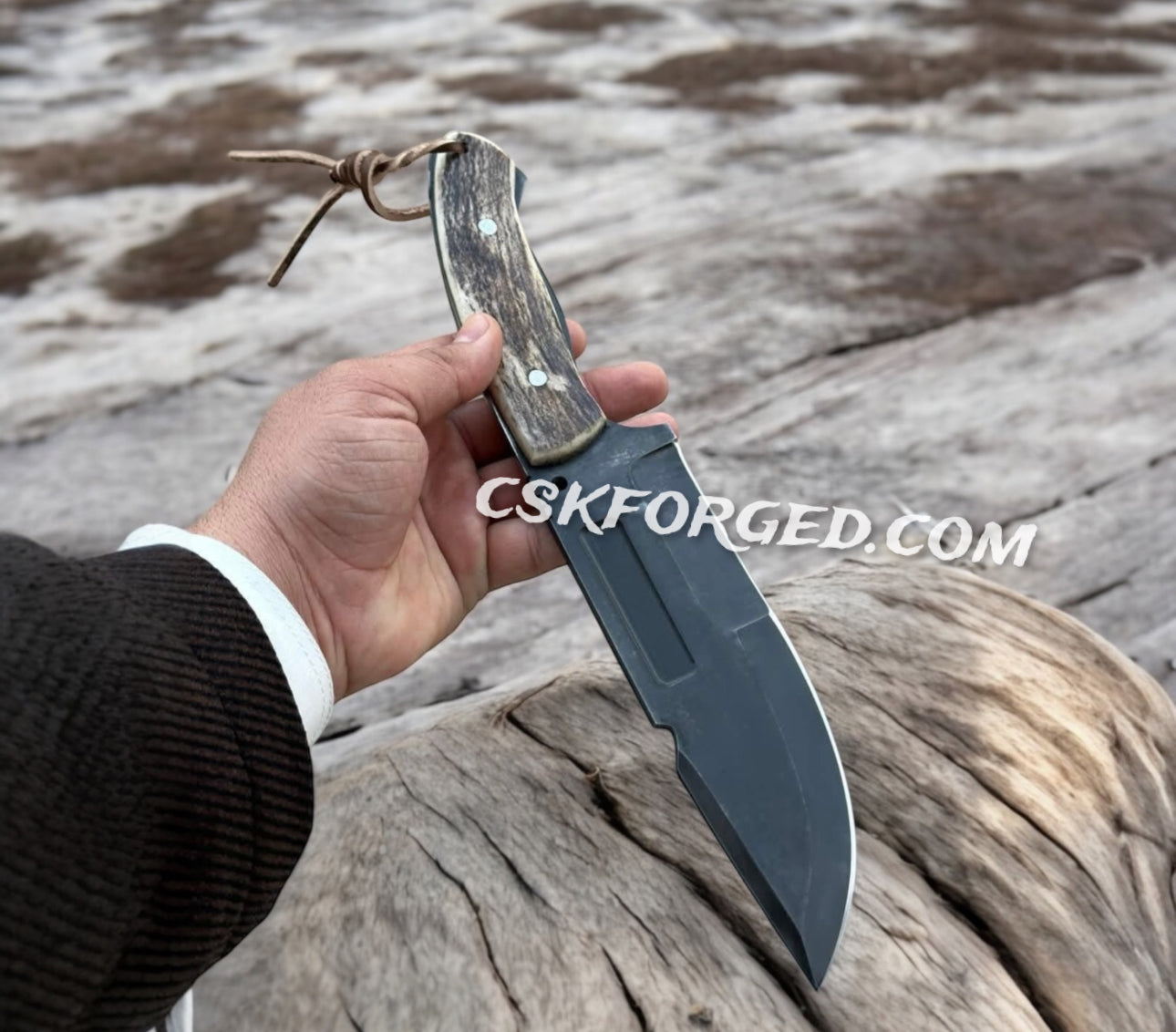 D2 Steel Hunting & Survival Knife Antler Handle - PhishStones Products