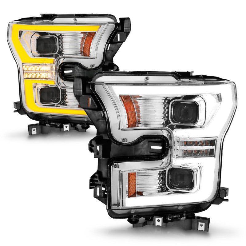 ANZO 15-17 Ford F-150 LED Projector Headlights - w/ Light Bar Switchback Chrome Housing 111548