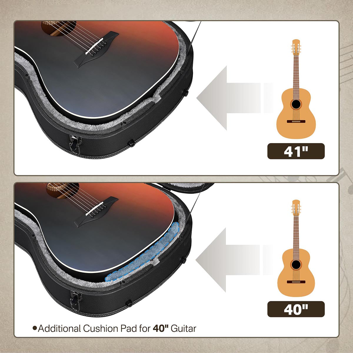 Yescom 40"-41" Hard Shell Acoustic Guitar Case for Air Travel