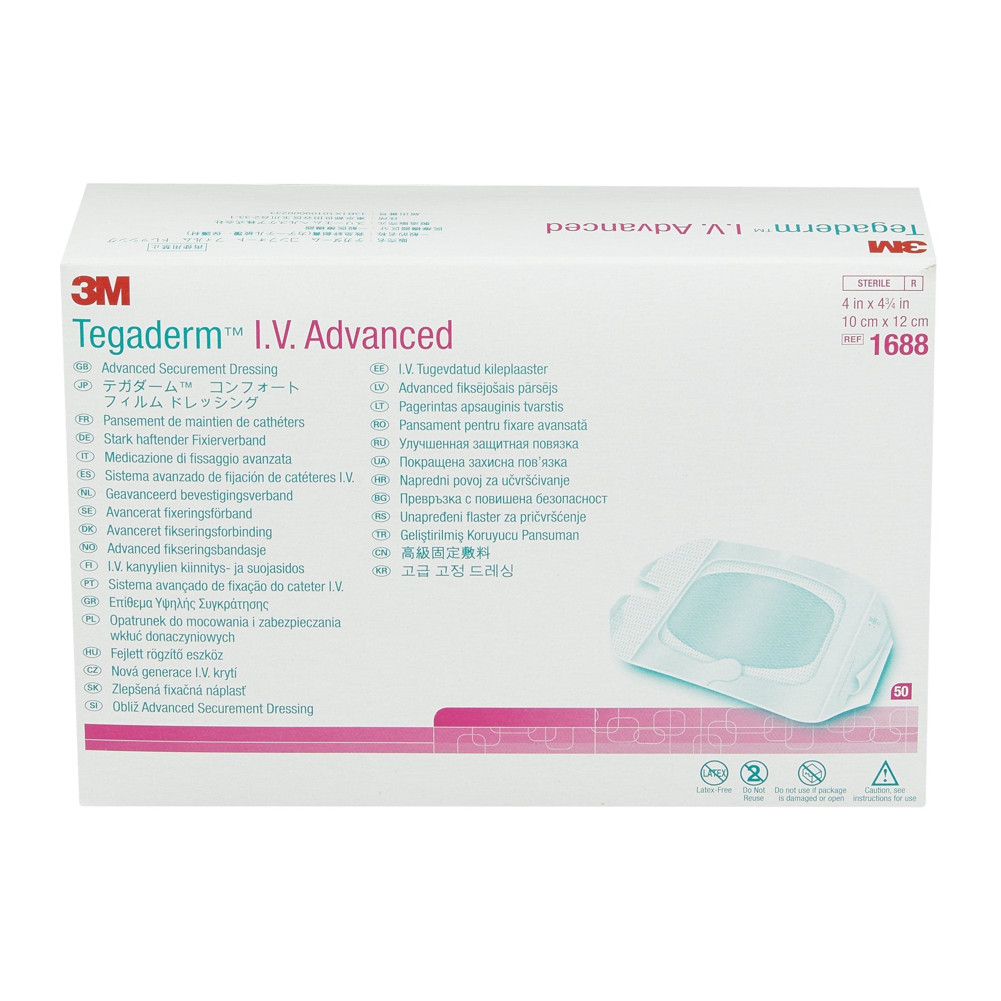 3M™ Tegaderm™ IV Advanced Securement Dressing, 4 x 4¾ Inch 1688