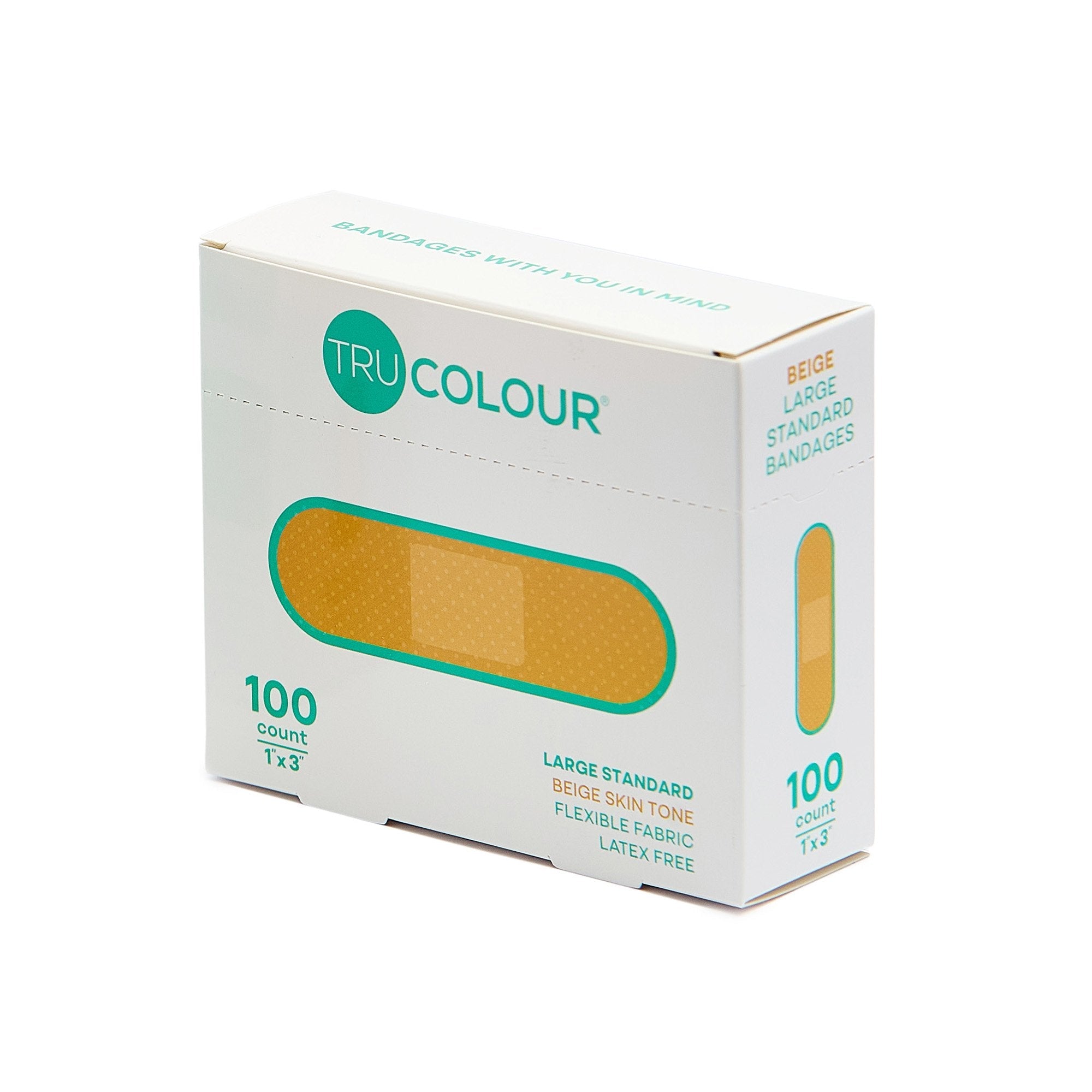 Tru-Colour Skin Tone Shade Fabric Bandage Adhesive Strips – Beige, 1 x 3 Inch TCB-ALS100