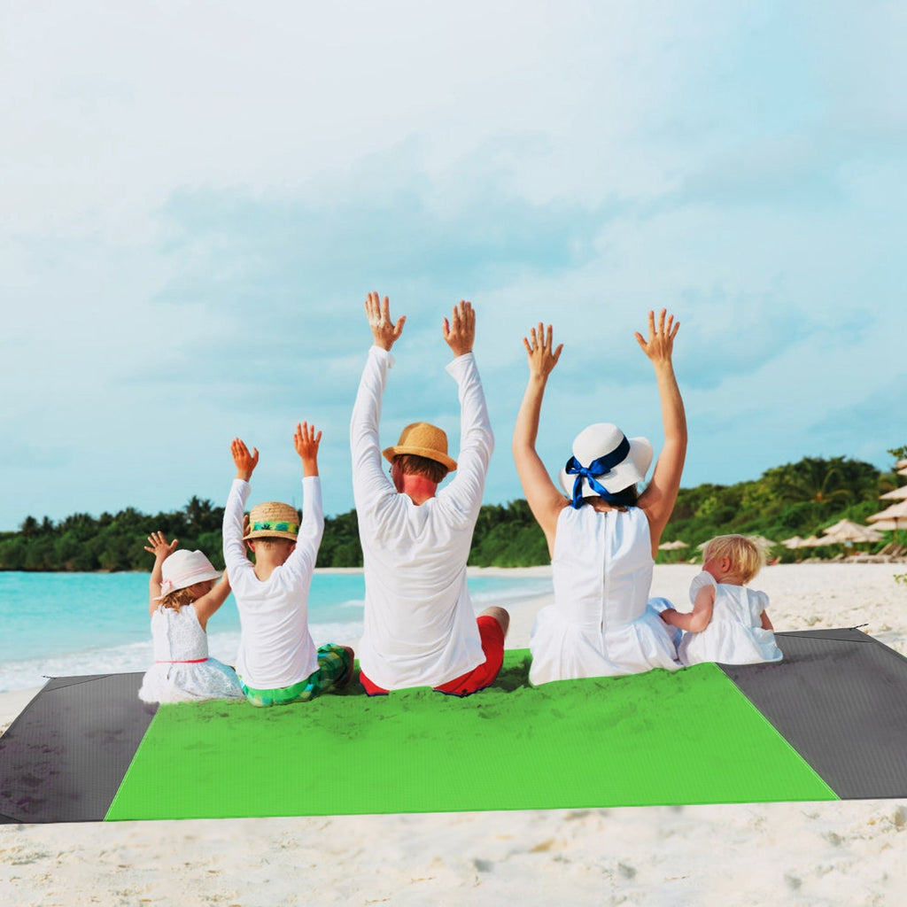 108x96.46in Sand Proof Picnic Blanket Water Resistant Foldable Camping Beach Mat w/ 4 Anchors 1 Carry Bag For 4-6 People