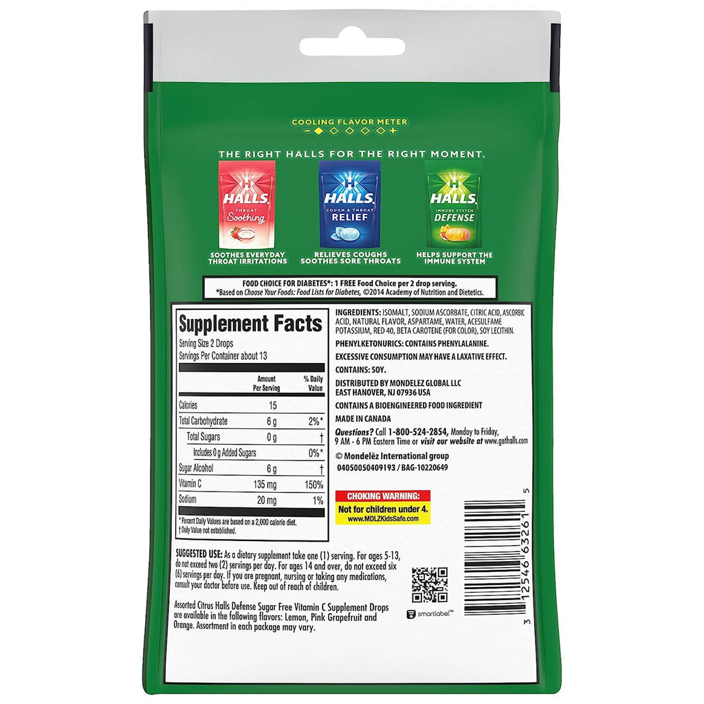 Halls Defense Dietary Supplement Drops Sugar Free Assorted Citrus 31254663261