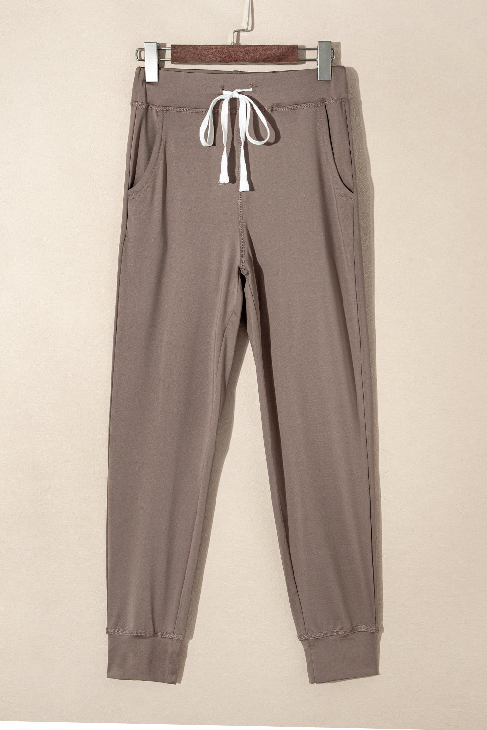 Dark Brown Drawstring Elastic Waistband Pocketed Joggers
