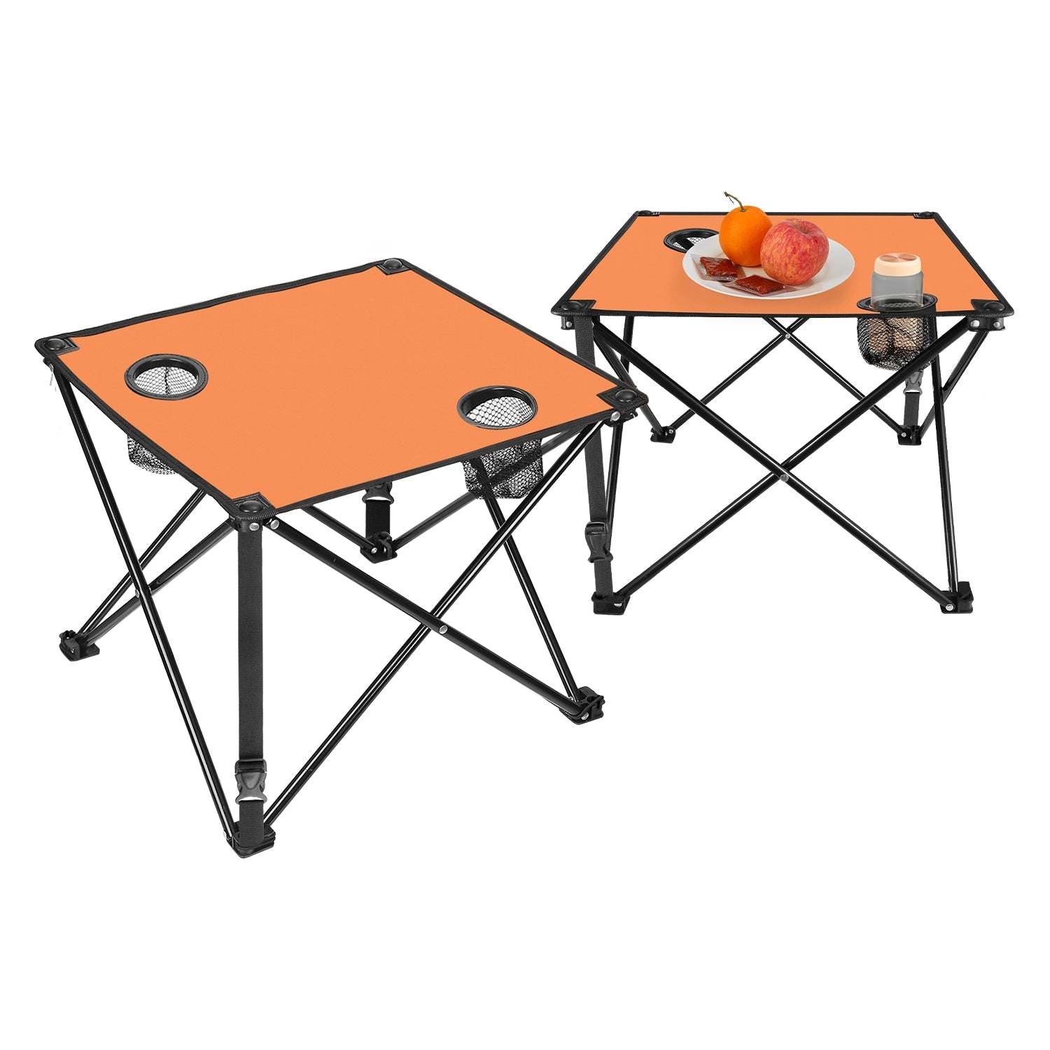 2Pcs Foldable Camping Table Portable Picnic Table Lightweight Travel Desk with 2 Cup Holders/Table Carrying Bag