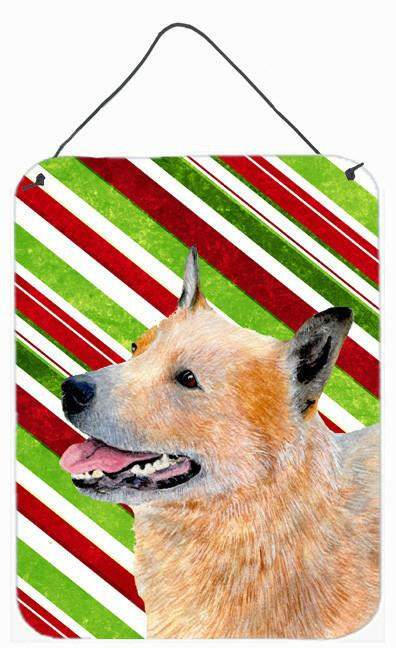 Australian Cattle Dog Candy Cane Holiday Christmas Wall or Door Hanging Prints Aluminum Metal Sign Kitchen Wall Bar Bathroom Plaque Home Decor Front Door Plaque, 12x16, Multicolor