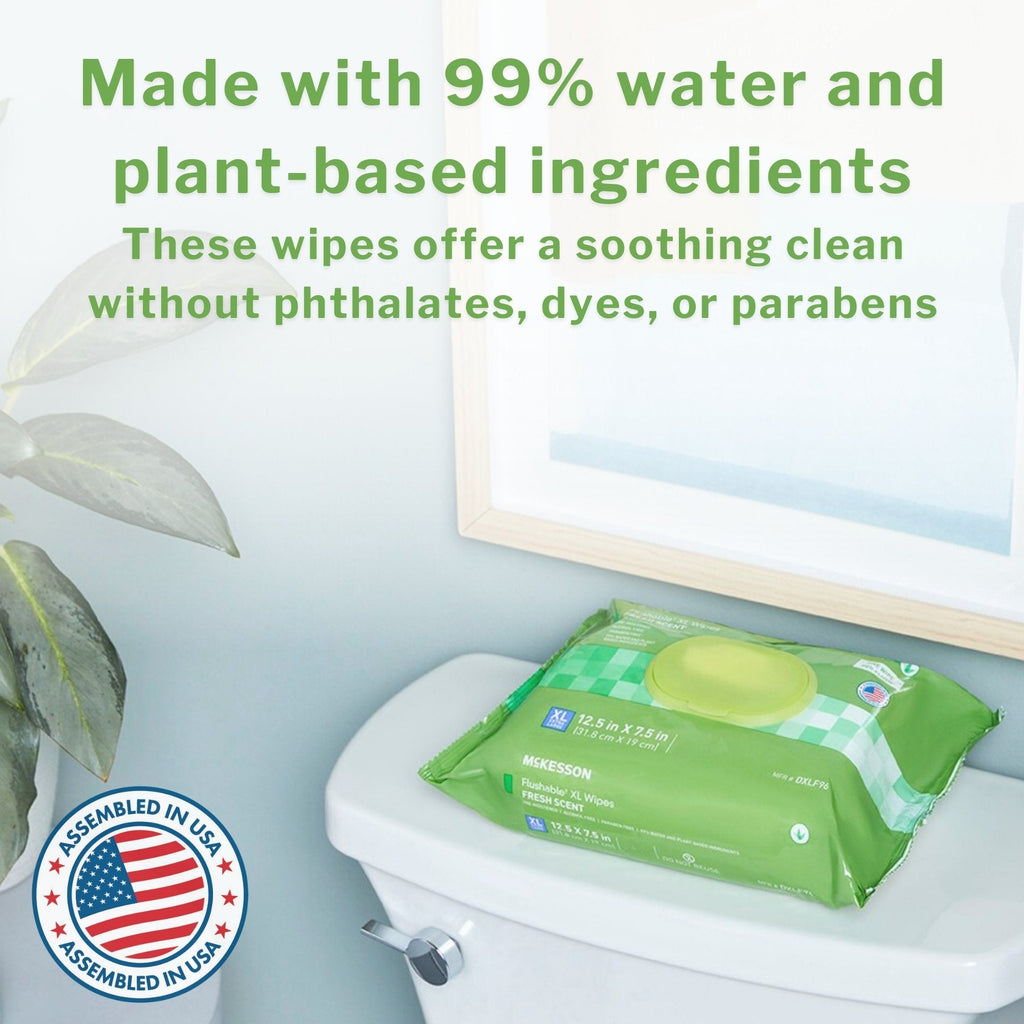 McKesson Flushable* Wet Wipes XL - Unscented, 96 Wet Wipes per Pack DXLU96