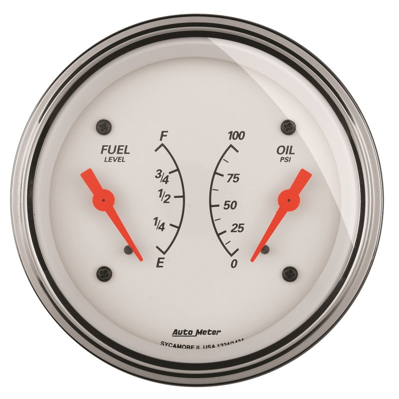AutoMeter Gauge Dual Fuel & Oilp 3-3/8in. 240 Ohm(e) to 33 Ohm(f) & 100PSI Elec Arctic White 1313