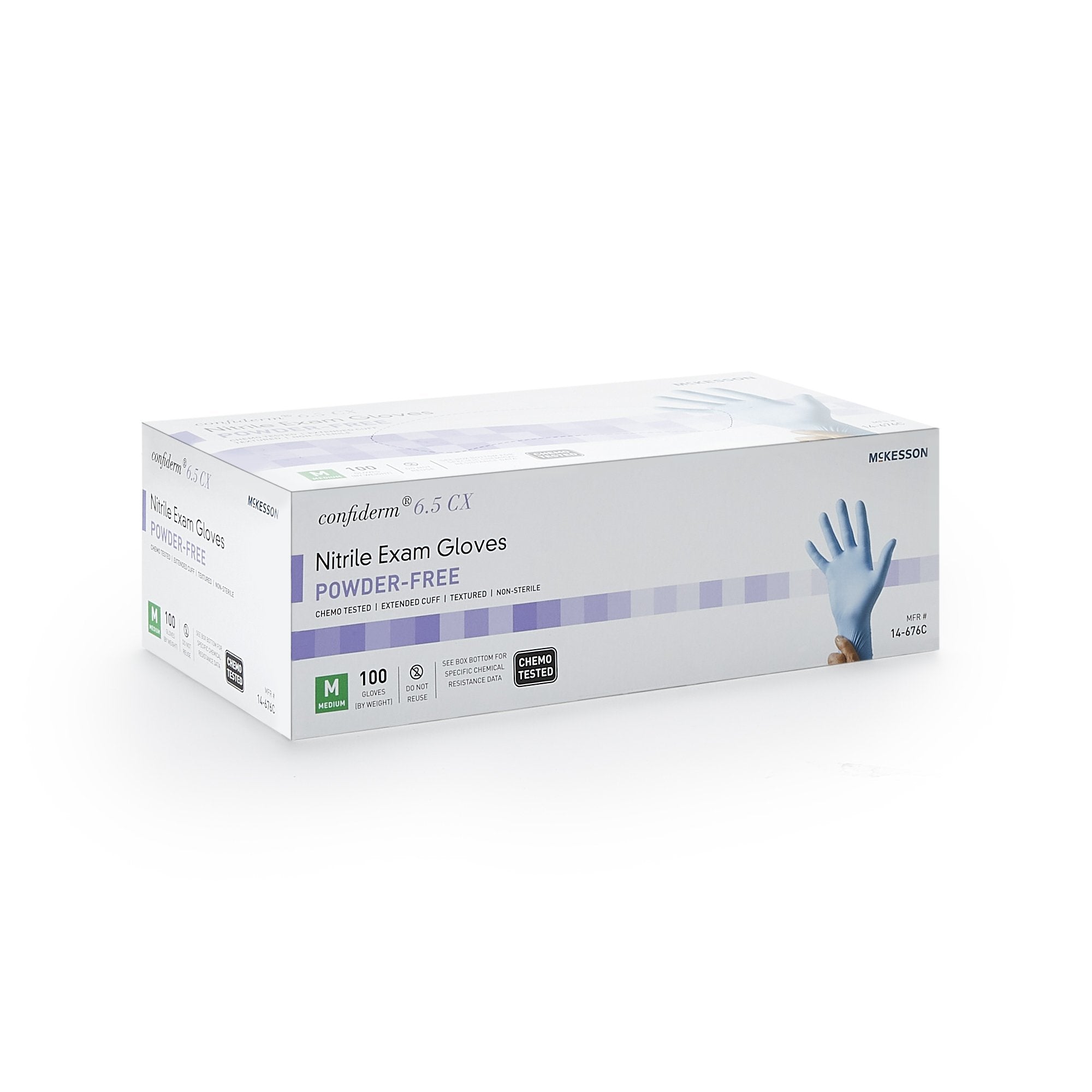 McKesson Confiderm® 6.5CX Nitrile Extended Cuff Length Exam Glove, Medium, Blue 14-676C