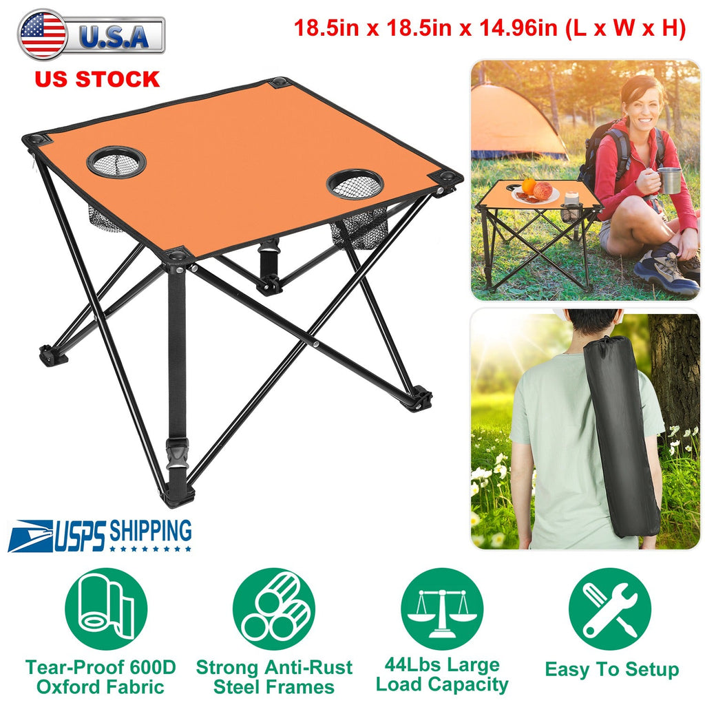2Pcs Foldable Camping Table Portable Picnic Table Lightweight Travel Desk with 2 Cup Holders/Table Carrying Bag