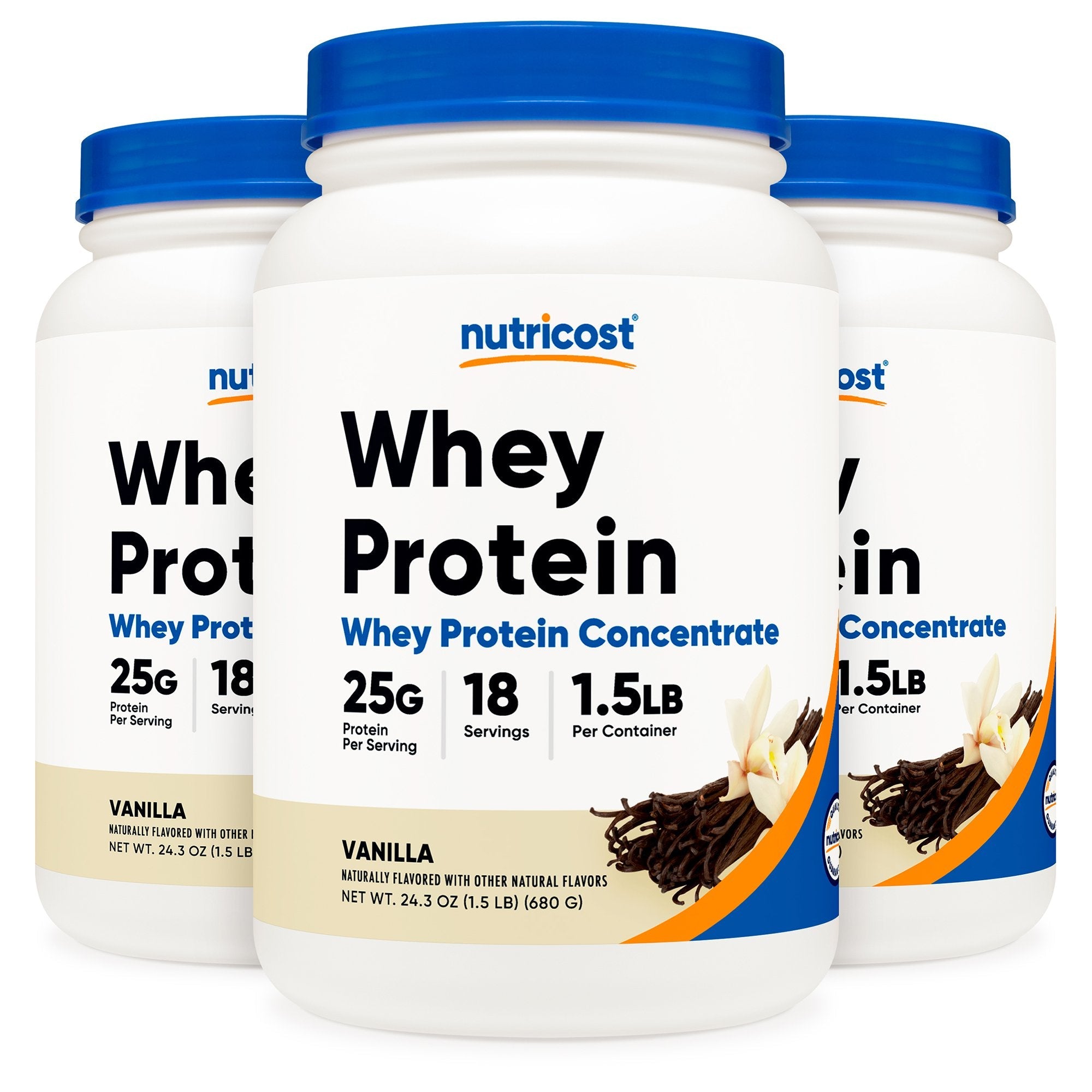 Oral Supplement Nutricost Whey Protein Concentrate Vanilla Flavor Powder 1.5 lb. Canister NCW025101