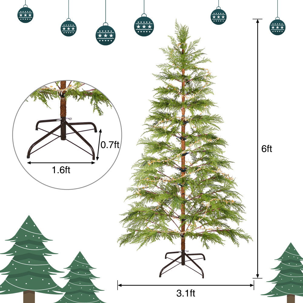 6 FT Pre-Lit Artificial Christmas Tree | 300 Star & Moon LED Lights, 612-Tip PE Realistic Branches & Metal Stand — Full Holiday Tree