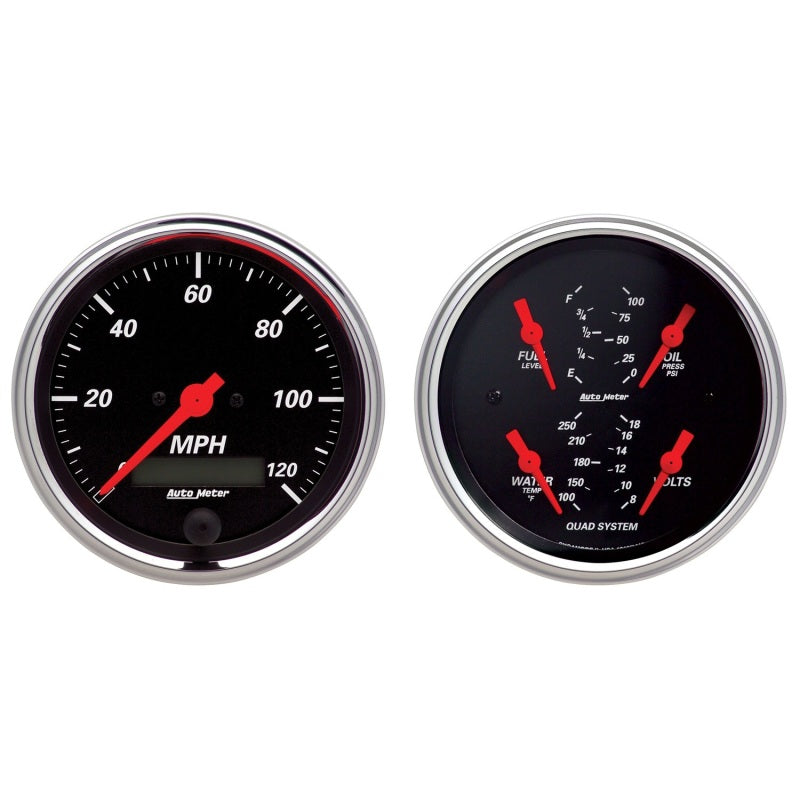 AutoMeter Gauge Kit 2 Pc. Quad & Speedometer 3-3/8in. Designer Black 1408