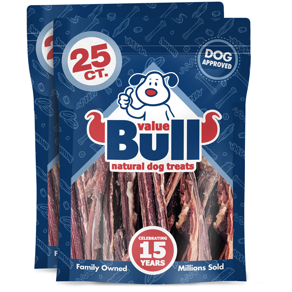ValueBull Beef Jerky Gullet Sticks, Premium Dog Chews, 5-6 Inch, 50 Count